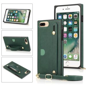 For iPhone 6 Plus Wrist Strap PU+TPU Shockproof Protective Case with Crossbody Lanyard & Holder & Card Slot(Green) (OEM)