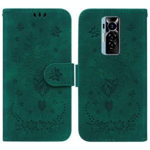 For Tecno Phantom X Butterfly Rose Embossed Leather Phone Case(Green) (OEM)