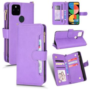 For Google Pixel 5a 5G Litchi Texture Zipper Leather Phone Case(Purple) (OEM)