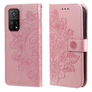 For Xiaomi Mi 10T Pro 7-petal Flowers Embossing Pattern Horizontal Flip PU Leather Case with Holder & Card Slots & Wallet & Photo Frame(Rose Gold) (OEM)