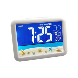 Color Screen Children Electronic Alarm Clock LCD Bedside Alarm Clock(White Shell Seaside) (OEM)
