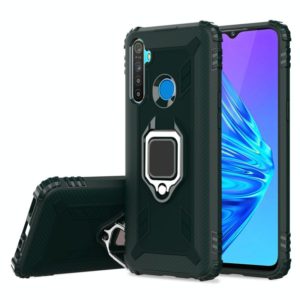 For Realme Narzo 10 Carbon Fiber Protective Case with 360 Degree Rotating Ring Holder(Green) (OEM)