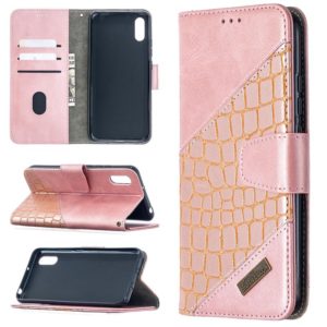 For Xiaomi Redmi 9A Matching Color Crocodile Texture Horizontal Flip PU Leather Case with Wallet & Holder & Card Slots(Rose Gold) (OEM)