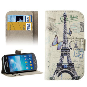Butterfly and Eiffel Tower Pattern Protective Leather Case with Credit Card Slots & Holder for Galaxy Trend Lite / S7390 (OEM)
