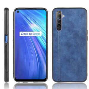 For Oppo Realme 6 Shockproof Sewing Cow Pattern Skin PC + PU + TPU Case(Blue) (OEM)