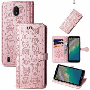 For Nokia C01 Plus Lovely Cat and Dog Embossing Pattern Horizontal Flip Leather Case , with Holder & Card Slots & Wallet & Cartoon Clasp & Lanyard(Rose Gold) (OEM)