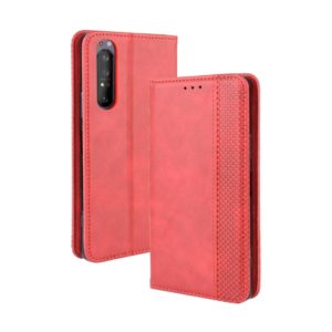 For Sony Xperia 1 II Magnetic Buckle Retro Crazy Horse Texture Horizontal Flip Leather Case , with Holder & Card Slots & Photo Frame(Red) (OEM)