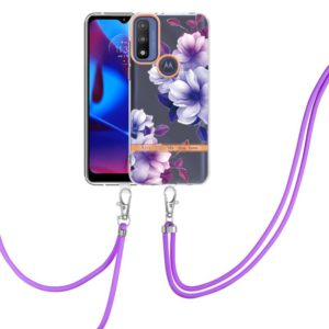 For Motorola Moto G Pure Flowers Series TPU Phone Case with Lanyard(Purple Begonia) (OEM)