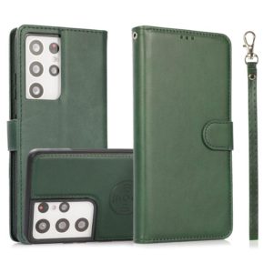 For Samsung Galaxy S21 Ultra 5G Calf Texture 2 in 1 Detachable Magnetic Back Cover Horizontal Flip Leather Case with Holder & Card Slots & Wallet & Photo Frame(Green) (OEM)