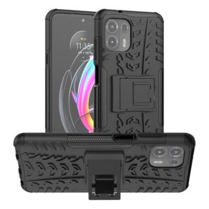 For Motorola Edge 20 Lite Tire Texture Shockproof TPU+PC Protective Case with Holder(Black) (OEM)