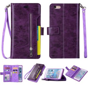 For iPhone 6 Plus & 6s Plus Multifunctional Zipper Horizontal Flip Leather Case with Holder & Wallet & 9 Card Slots & Lanyard(Purple) (OEM)