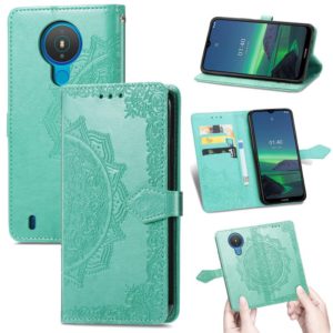 For Nokia 1.4 Mandala Flower Embossed Horizontal Flip Leather Case with Bracket / Card Slot / Wallet / Lanyard(Green) (OEM)