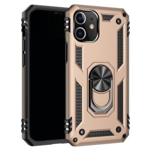 For iPhone 12 mini Shockproof TPU + PC Protective Case with 360 Degree Rotating Holder(Gold) (OEM)