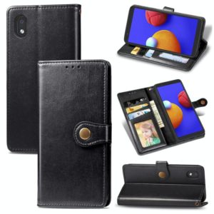 For Samsung Galaxy A01 Core Retro Solid Color Leather Buckle Phone Case with Lanyard & Photo Frame & Card Slot & Wallet & Stand Function(Black) (OEM)