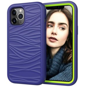For iPhone 12 Pro Max Wave Pattern 3 in 1 Silicone+PC Shockproof Protective Case(Navy+Olivine) (OEM)