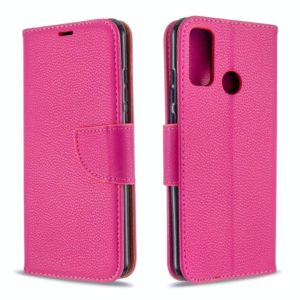 For Huawei P Smart (2020) Litchi Texture Pure Color Horizontal Flip PU Leather Case with Holder & Card Slots & Wallet & Lanyard(Rose Red) (OEM)