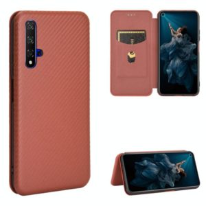 For Huawei Honor 20 / nova 5T Carbon Fiber Texture Horizontal Flip TPU + PC + PU Leather Case with Card Slot(Brown) (OEM)