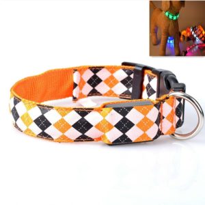 Plaid Pattern Rechargeable LED Glow Light Leads Pet Dog Collar for Small Medium Dogs, Size:S(Orange) (OEM)