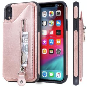 For iPhone XR Solid Color Double Buckle Zipper Shockproof Protective Case(Rose Gold) (OEM)