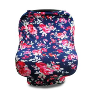 Multifunctional Enlarged Stroller Windshield Breastfeeding Towel Baby Seat Cover(Purple Flowers) (OEM)