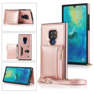 For Huawei Mate 20 Square Zipper Wallet Bag TPU+PU Back Cover Case with Holder & Card Slots & Wallet & Cross-body Strap(Rose Gold) (OEM)