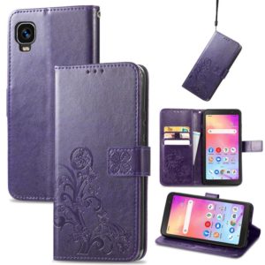 For TCL A509DL / A3 Four-leaf Clasp Embossed Leather Phone Case(Purple) (OEM)
