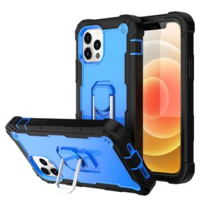 For iPhone 12 mini PC + Rubber 3-layers Shockproof Protective Case with Rotating Holder (Black + Blue) (OEM)