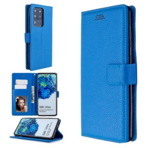 For Samsung Galaxy S20 Ultra Litchi Texture Horizontal Flip Leather Case with Holder & Card Slots & Wallet & Photo Frame(Blue) (OEM)