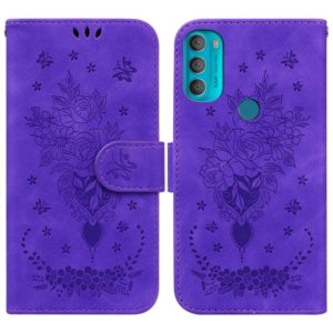 For Motorola Moto G71 Butterfly Rose Embossed Leather Phone Case(Purple) (OEM)