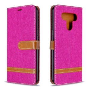 For LG K51 Color Matching Denim Texture Horizontal Flip Leather Case with Holder & Card Slots & Wallet & Lanyard(Rose Red) (OEM)