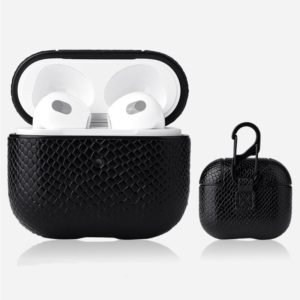 Snakeskin Texture Earphone Protective Case with Hang Buckle For AirPods 3(Black) (OEM)