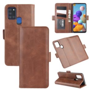 For Galaxy A21S Dual-side Magnetic Buckle Horizontal Flip Leather Case with Holder & Card Slots & Wallet(Brown) (OEM)