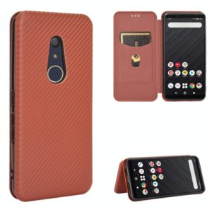 For Fujitsu Arrows Be4 (F-41A) Carbon Fiber Texture Horizontal Flip TPU + PC + PU Leather Case with Card Slot(Brown) (OEM)