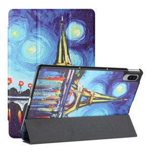 For Lenovo Tab P11 Pro Silk Texture Colored Drawing Pattern Horizontal Flip Magnetic PU Leather Case with Three-folding Holder & Sleep / Wake-up Function(Star Tower) (OEM)