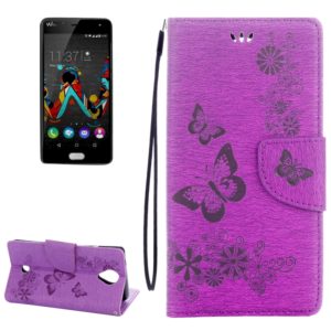 Butterflies Embossing Horizontal Flip Leather Case for Wiko U Feel, with Holder & Card Slots & Wallet & Lanyard(Purple) (OEM)