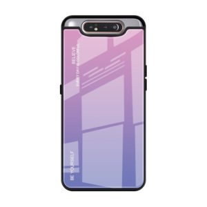 For Galaxy A80 Gradient Color Glass Case(Light Purple) (OEM)