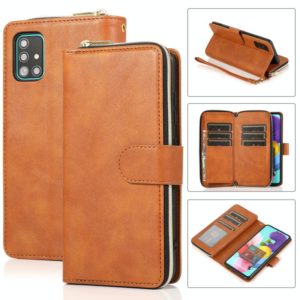 For Samsung Galaxy A51 5G Zipper Wallet Bag Horizontal Flip PU Leather Case with Holder & 9 Card Slots & Wallet & Lanyard & Photo Frame(Brown) (OEM)