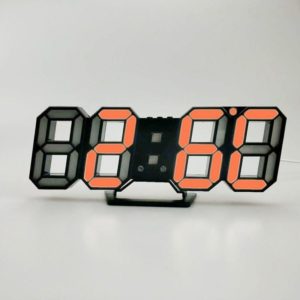 6609 3D Stereo LED Alarm Clock Living Room 3D Wall Clock, Colour: Black Frame Orange Light (OEM)