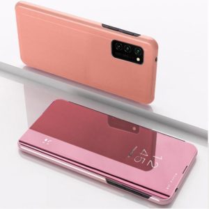 For Samsung Galaxy A12 Plated Mirror Horizontal Flip Leather Case with Holder(Rose Gold) (OEM)