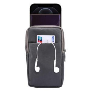 Sports Leisure Drawstring Horizontal Plate Hanging Waist Phone Waist Pack Leather Case, Suitable for 6.7-6.9 inch Smartphones(Dark Gray) (OEM)
