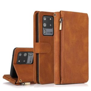 For Samsung Galaxy S20 Ultra Skin-feel Crazy Horse Texture Zipper Wallet Bag Horizontal Flip Leather Case with Holder & Card Slots & Wallet & Lanyard(Brown) (OEM)