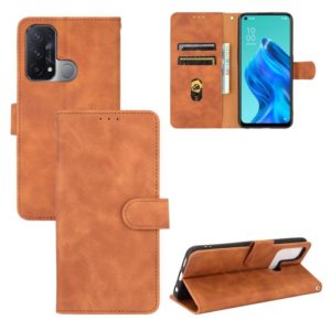 For OPPO Reno5 A(Japan) Solid Color Skin Feel Magnetic Buckle Horizontal Flip Calf Texture PU Leather Case with Holder & Card Slots & Wallet(Brown) (OEM)