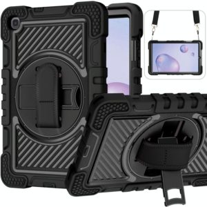 For Samsung Galaxy Tab A 8.4 2020 T307 360 Degree Rotation Contrast Color Shockproof Silicone + PC Case with Holder & Hand Grip Strap & Shoulder Strap(Black) (OEM)