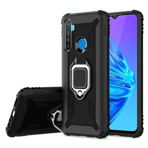 For Realme Narzo 10 Carbon Fiber Protective Case with 360 Degree Rotating Ring Holder(Black) (OEM)