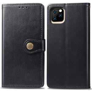 For iPhone 11 Pro Retro Solid Color Leather Buckle Mobile Phone Protection Leather Casewith Photo Frame & Card Slot & Wallet & Bracket Function (Black) (OEM)