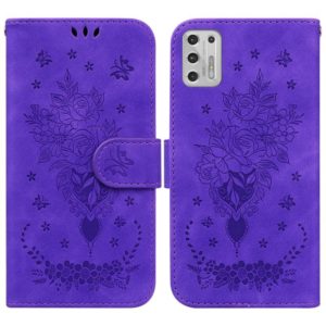 For Motorola Moto G Stylus 2021 Butterfly Rose Embossed Leather Phone Case(Purple) (OEM)