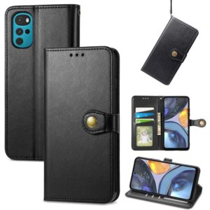 For Motorola Moto G22 Retro Solid Color Buckle Leather Phone Case(Black) (OEM)