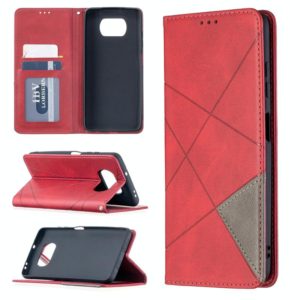 For Xiaomi Mi Poco X3 Rhombus Texture Horizontal Flip Magnetic Leather Case with Holder & Card Slots(Red) (OEM)