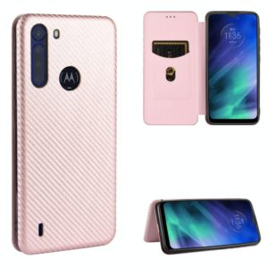 For Motorola Moto One Fusion Carbon Fiber Texture Horizontal Flip TPU + PC + PU Leather Case with Rope & Card Slot(Pink) (OEM)