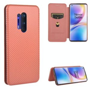 For OnePlus 8 Pro Carbon Fiber Texture Horizontal Flip TPU + PC + PU Leather Case with Card Slot(Brown) (OEM)